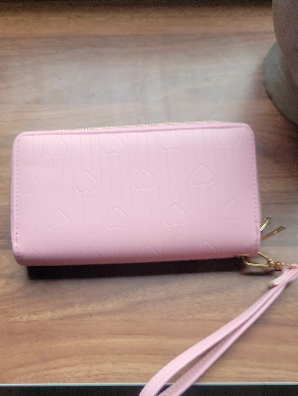 Light Pink Bow And Heart Zip-Around Wristlet Wallet